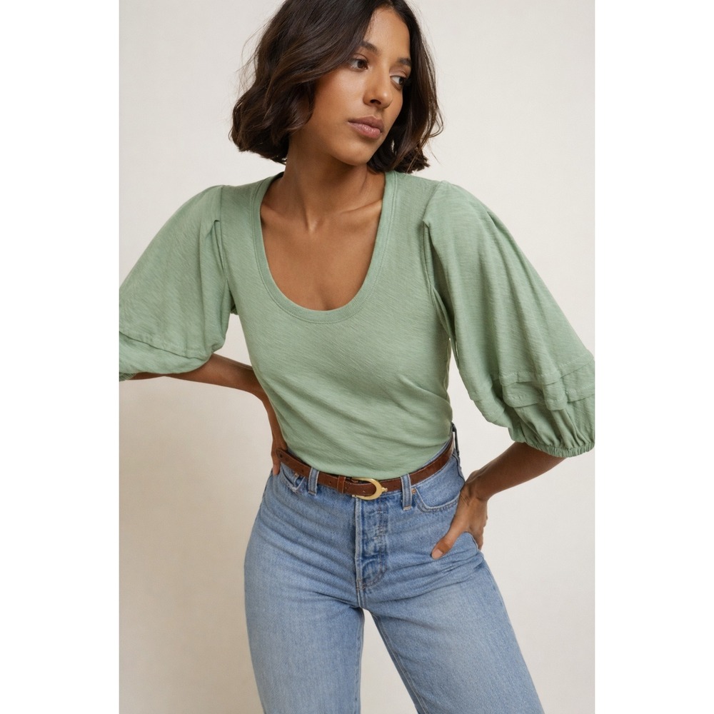 Nation LTD Nigella Scoop Neck Dramatic Clover Green Pima Cotton‎ T-Shirt Size Sm